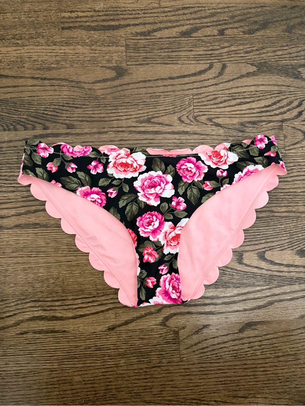 Pink Floral Scalloped Bikini Bottom